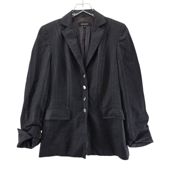 Escada Wool Blazer Size 6 (36) Charcoal Gray Longer Length Designer Quiet Luxury - Picture 1 of 10